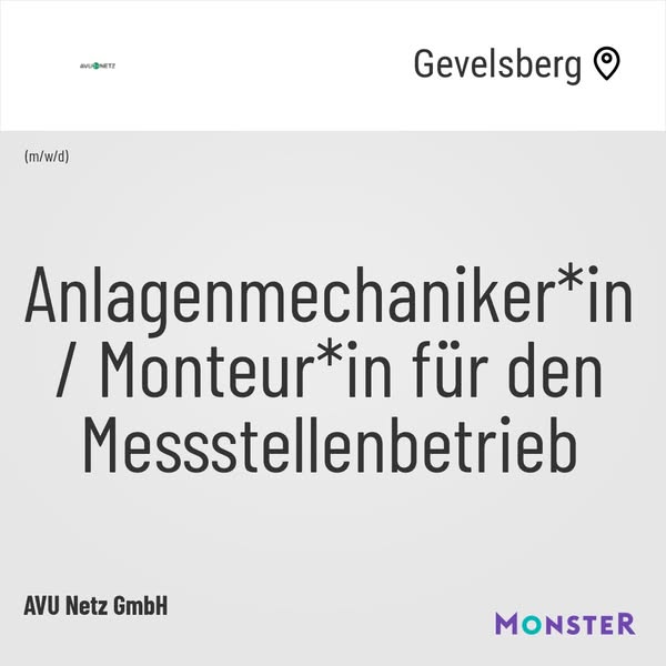 Anlagenmechaniker*in / Monteur*in für den Messstellenbetrieb